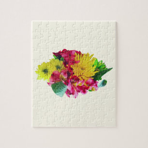 Gelbe Mums und rosa asiatische Lilien