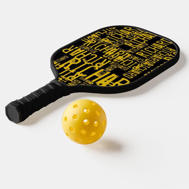 Gelbe Namen über schwarz Pickleball Schläger (Ablage2  )