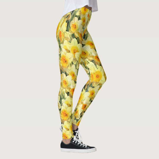 Gelbe Narzisse mit Blumen Leggings (Rechts)