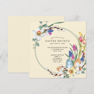 Gelbe Narzisse und Frühlingsblumen-Osterbrunch Einladung