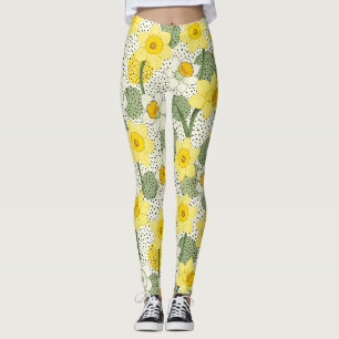 Gelbe Narzissenblumen mit schwarzen Punkten Leggings