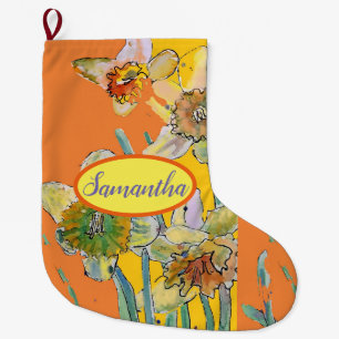 Gelbe Narzissenblumen Orange große Blumen  Großer Weihnachtsstrumpf