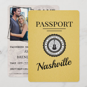 Gelbe Nashville-Pass Save-The-Date Save The Date
