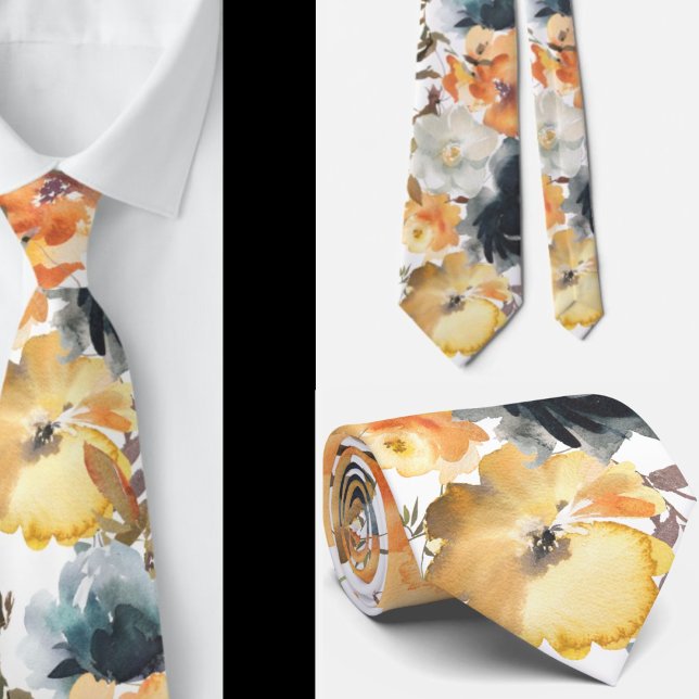 Gelbe Navy Blue Rose Floral Neck Tie Krawatte (Von Creator hochgeladen)
