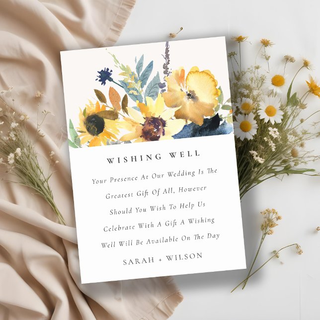 Gelbe Navy Blumenblume Hochzeit wünschend gut Begleitkarte (Von Creator hochgeladen)