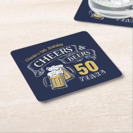 Gelbe Navy-Cheers und Biere jeden Alters Geburtsta Rechteckiger Pappuntersetzer