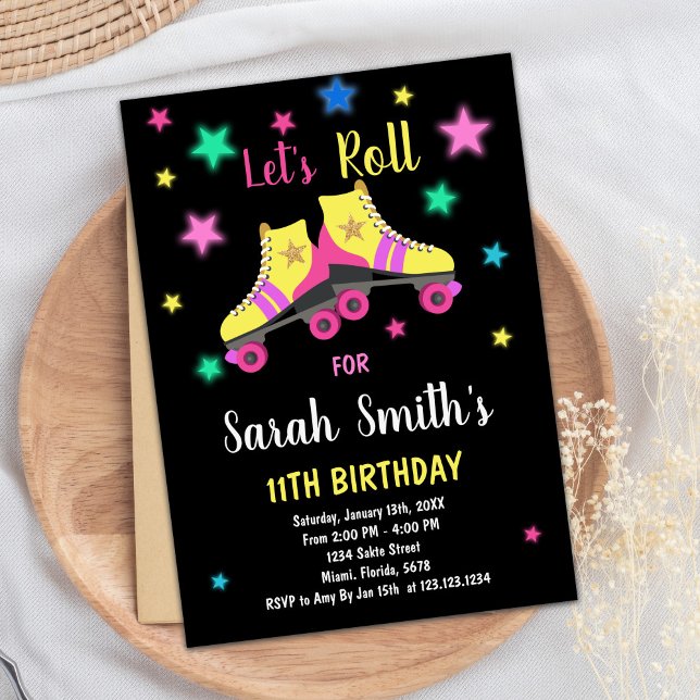 Gelbe Neon Star Skate Geburtstagseinladungen Einladung (Yellow Neon Star Skate Birthday Invitations)