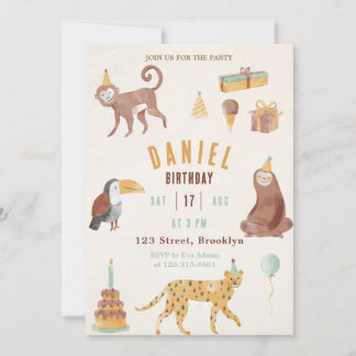 Gelbe Niedliche Illustrierte Kinder Geburtstag Einladung