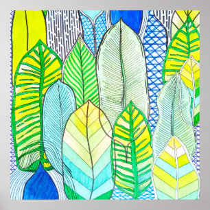 Gelbe Niedliche moderne tropische Boho-Blätter Poster