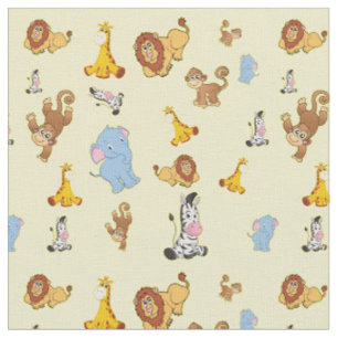 gelbe Niedliche Safari-Tiermuster - Giraffe, Eleph Stoff