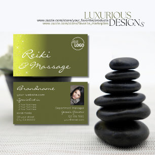 Gelbe Olive Glitzer Stars mit Logo und Foto Visitenkarte