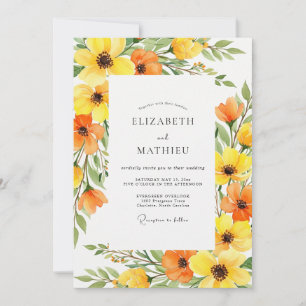 Gelbe Orange Blüten Hochzeit im Frühling Einladung