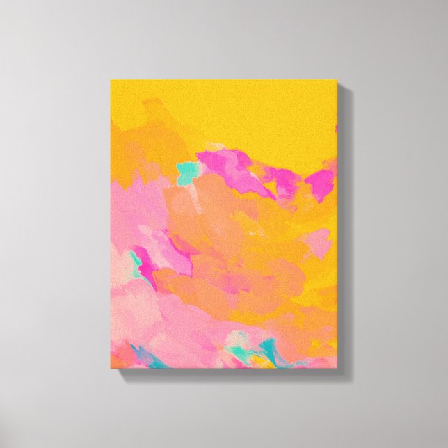 Gelbe Orange Pink Bright Farbige Abstrakte Kunst Leinwanddruck (Vorderseite)