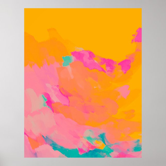 Gelbe Orange Pink Bright Farbige Abstrakte Kunst Poster (Vorne)