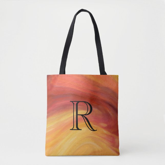 Gelbe orange rote Pinselstriche mit Monogramm Tasche (Vorderseite)