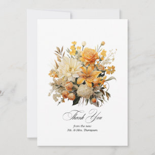 Gelbe, Orange und Elfenbein Hochzeitsblumen Dankeskarte