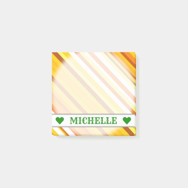 Gelbe, orange und weiße,  Streifen Post-it Klebezettel (Vorderseite)