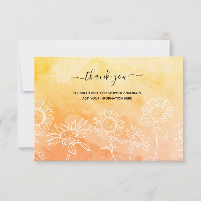 Gelbe Orange Weißblütenkalligraphie Elegant Dankeskarte (Vorderseite)