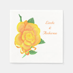 Gelbe orangefarbene Rose, Band, Namen Napkins Serviette