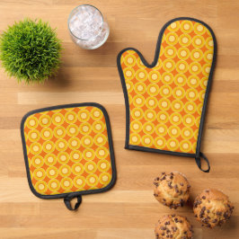 Gelbe Orangen-Donuts mit Orangenfüllung Ofenhandschuh & Topflappen-Set
