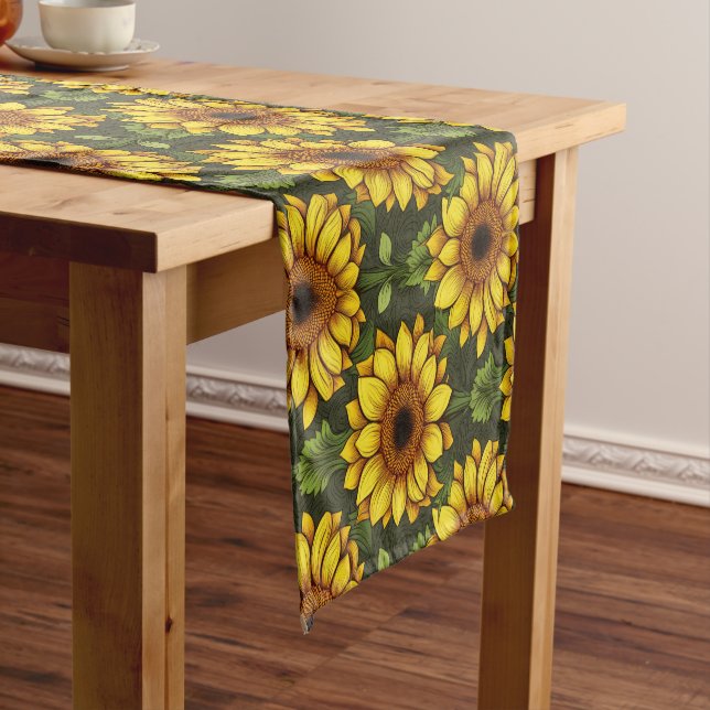 Gelbe Orangenblüte mit Grün und Braun Kurzer Tischläufer (Beispiel)