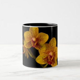 Gelbe Orchideen auf schwarz Zweifarbige Tasse