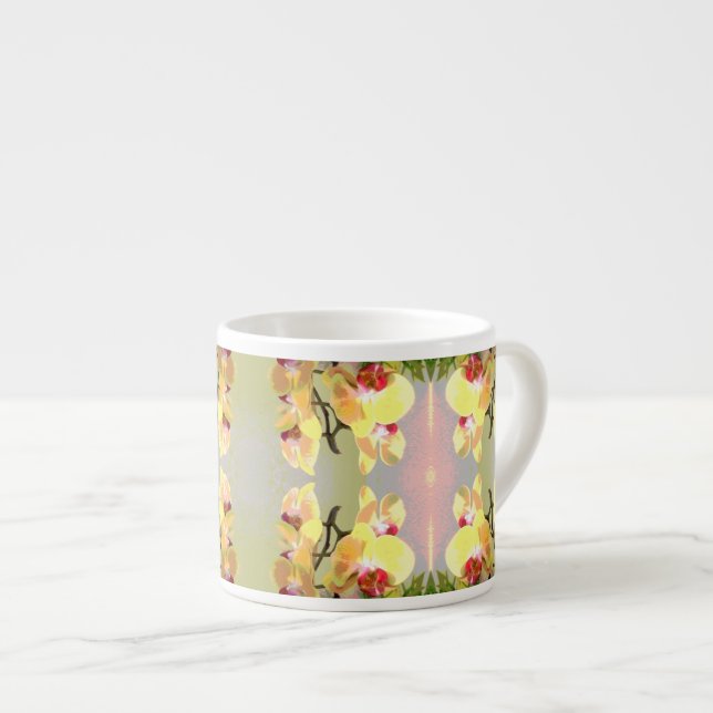 Gelbe Orchideen Muster Espressotasse (Vorderseite Rechts)