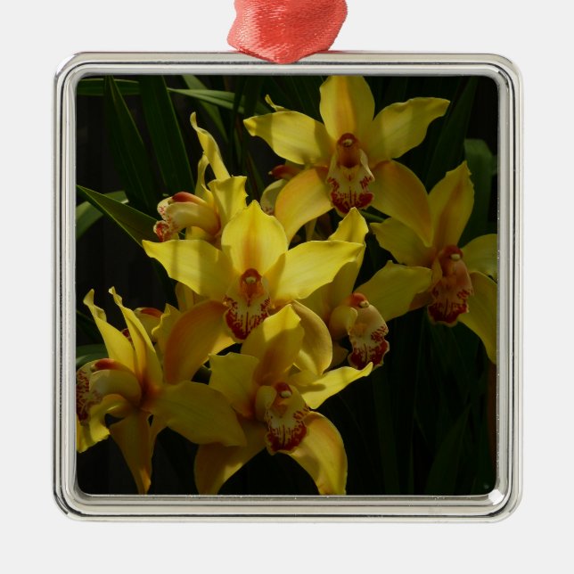Gelbe Orchideen Silbernes Ornament (Vorne)