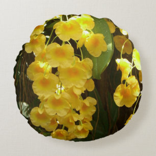 Gelbe Orchideen - tropische Blume Rundes Kissen