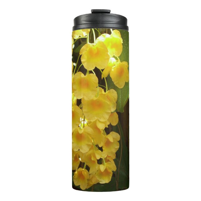 Gelbe Orchideen - tropische Blume Thermosbecher (Vorderseite)
