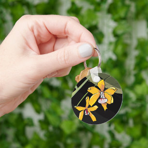 Gelbe Orchideenblüte Tropische Botanik Schlüsselanhänger