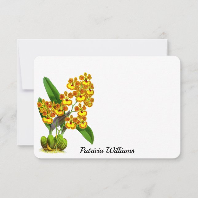 Gelbe orchische Blume Personalisiert Mitteilungskarte (Vorderseite)