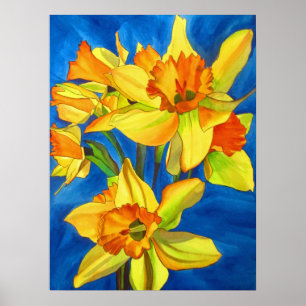 Gelbe Osterglocken Original-Aquarell-Blumenkunst Poster