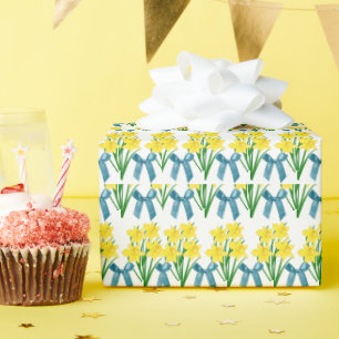 Gelbe Osterglocken und blaue Schleifen / Florales Geschenkpapier