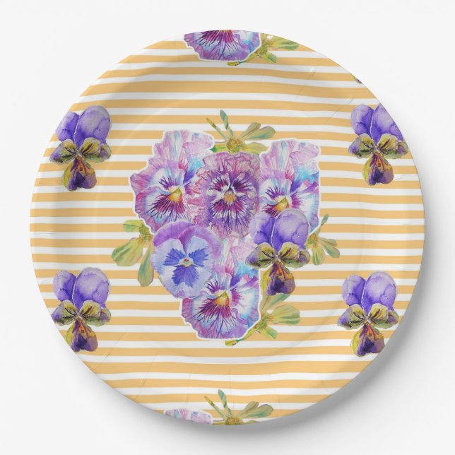 Gelbe Pansy Art Blume Musterpapier Party Plättchen Pappteller (Vorderseite)
