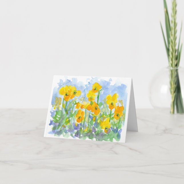 Gelbe Pansy-Blumenwatercolor-Kunst danken Ihnen Dankeskarte (Vorderseite)