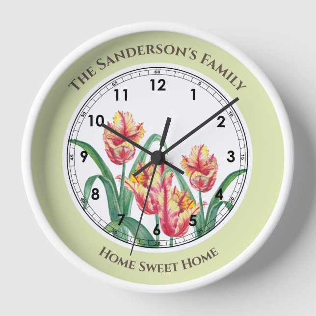 Gelbe Papageientuppe Blume Aquarellfarben Uhr (Vorderseite)