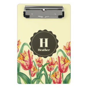 Gelbe Papageientuppe Floral Monogramm Mini Klemmbrett