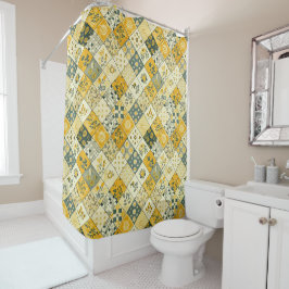 Gelbe Patchwork-Decke Rustikale Florale Retro Duschvorhang