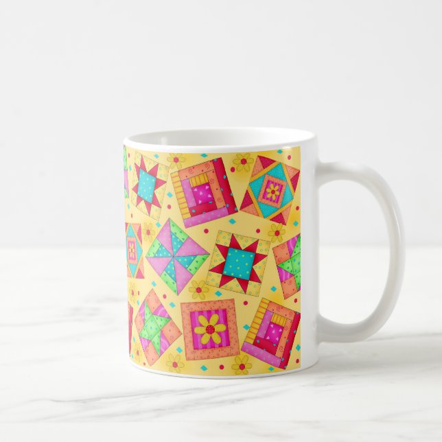 Gelbe Patchwork-Quilt-Design-Tasse Kaffeetasse (Rechts)