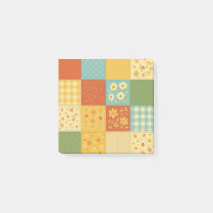 Gelbe Patchworkdecke Rustikale Farmhaus Blumenmust Post-it Klebezettel
