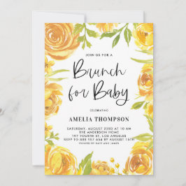 Gelbe Peongs und Rose Blumenkraut Baby Brunch Einladung
