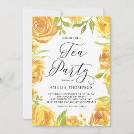 Gelbe Peonie und Rose Blumenstrauß Tee Party Einladung