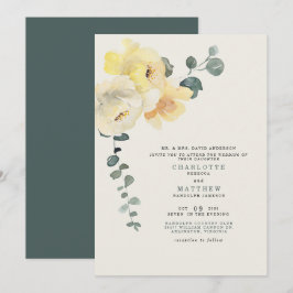 Gelbe Peonies Aquamarin & Cream Wedding Bride Elte Einladung