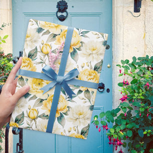 Gelbe Pfingstrose und Chrysantheme Floral Aquarell Geschenkpapier