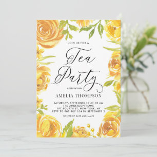 Gelbe Pfingstrose und Rosen-Blumenkranz-Teeparty Einladung