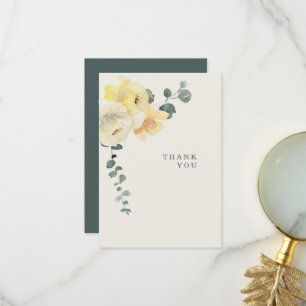 Gelbe Pfingstrosen Teal- und Cremefarbenes Trauerf Dankeskarte