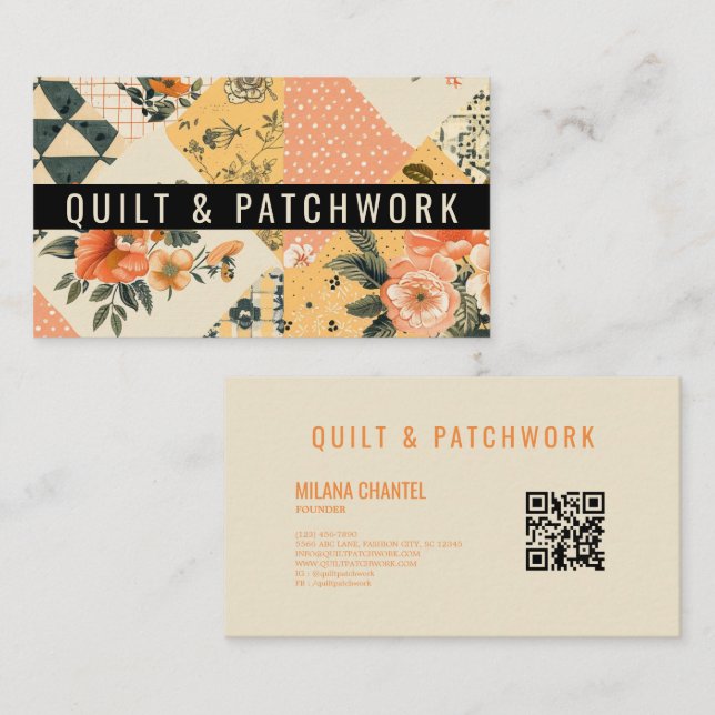 Gelbe Pfirsich-Quilt-Patchwork-Handmade-Kleidung  Visitenkarte (Vorne/Hinten)