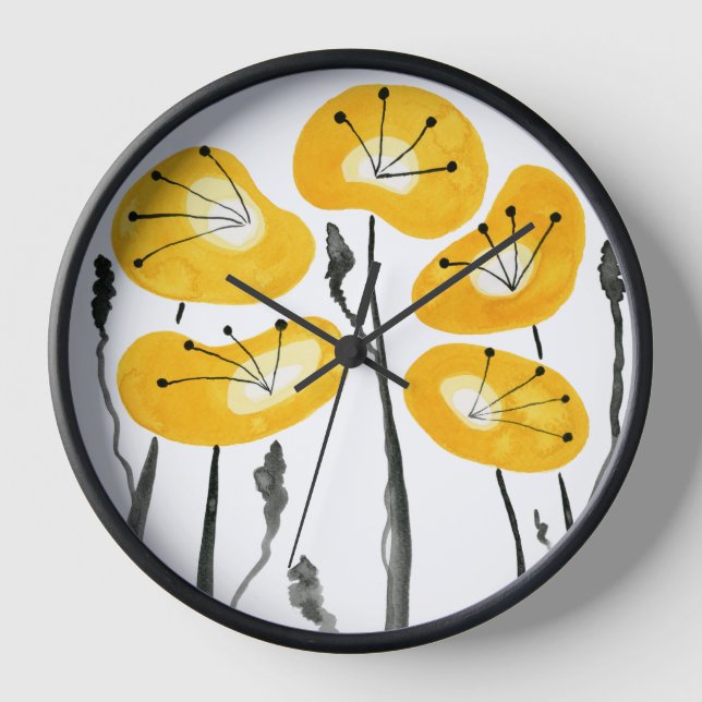 Gelbe Pflaumen, Abstrakte Aquarellfarben-Blume Uhr (Vorderseite)