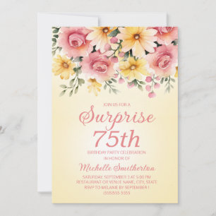 Gelbe Pink Frühlingsblumen Überraschung 75. Einladung